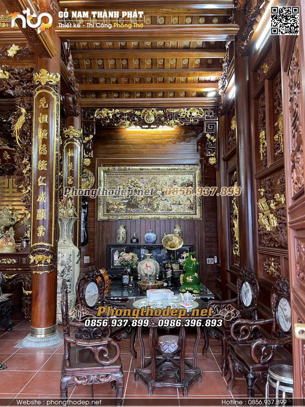 Bố trí nội thất gian phải nhà gỗ 5 gian